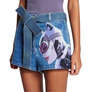 Lanvin Catwoman Print Denim Shorts